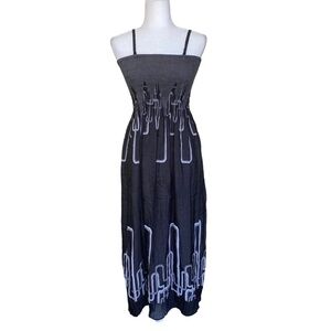 Lapis | Anthropologie Black Dress Womens One Size Strapless Smocked‎ Geometric